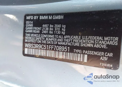 2015 BMW M4 z USA, uszkodzony, nr VIN WBS3R9C51FF708951